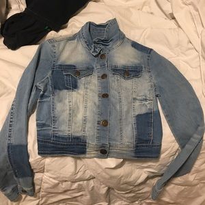 Patched pattern different shades of blue jacket